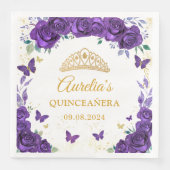 Paarse Bloemenvlinders Quinceanera servetten (Voorkant)