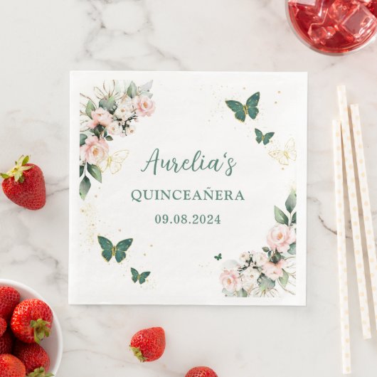 Paarse Bloemenvlinders Quinceanera servetten (Insitu)
