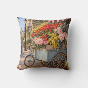 Paarse Bloemenwagen Tulpen Pioenrozen Kussen