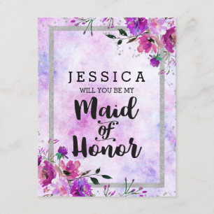 Paarse Bloemenzilver, word je mijn Erekamermeisje Kaart