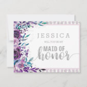 Paarse Bloemenzilver, word je mijn Erekamermeisje Kaart (Voorkant)