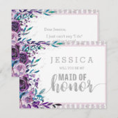 Paarse Bloemenzilver, word je mijn Erekamermeisje Kaart (Voorkant / Achterkant)