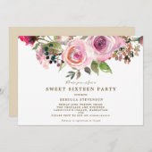 paarse bloemenzoete zestien feestuitnodiging kaart (Voorkant / Achterkant)