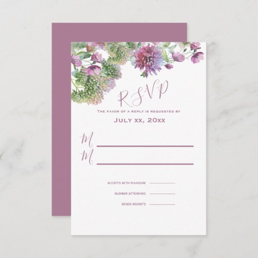 Paarse bloemenzomer in bloei bruiloft RSVP kaartje (Voorkant / Achterkant)
