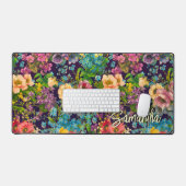  paarse bloemenzwart patroonmonogram bureaumat (Keyboard & Muis)