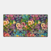  paarse bloemenzwart patroonmonogram bureaumat (Voorkant)