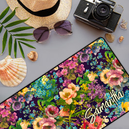  paarse bloemenzwart patroonmonogram bureaumat