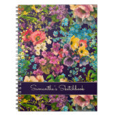  paarse bloemenzwart patroonmonogram notitieboek (Voorkant)