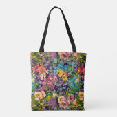  paarse bloemenzwart patroonmonogram tote bag (Achterkant)