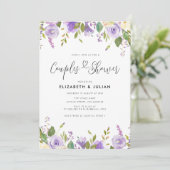 paarse bloemetjes douche-uitnodiging kaart (Staand voorkant)