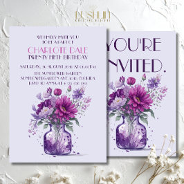 Paarse bloemetjes in vaas Floral waterverf Verjaar Kaart