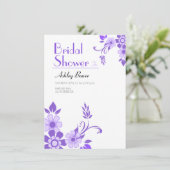 Paarse bloemetjesbruiloft kaart (Staand voorkant)