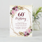 paarse bloemetjesfeest 60e verjaardag uitnodiging (Staand voorkant)