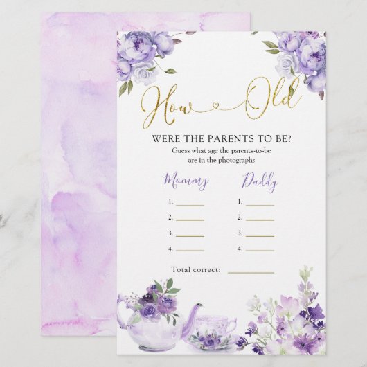 Paarse bloemetjesthee Hoe oude Baby showers (Voorkant / Achterkant)