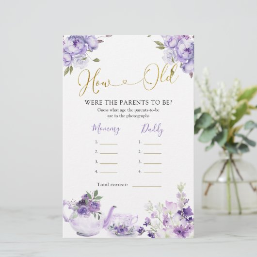 Paarse bloemetjesthee Hoe oude Baby showers (Staand voorkant)