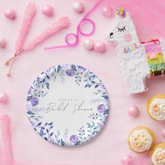 Paarse bloemetuin bruiloft in blauw thema papieren bordje (Feest)