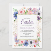 Paarse bloemetuin Pasen viering Kaart (Voorkant)