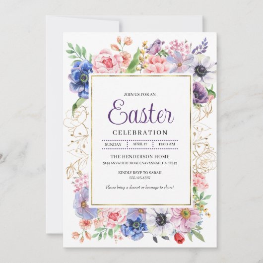 Paarse bloemetuin Pasen viering Kaart (Voorkant)