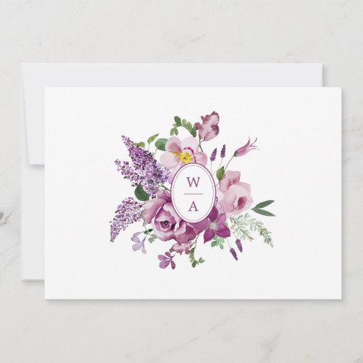 Paarse bloemfoto save the date (Achterkant)