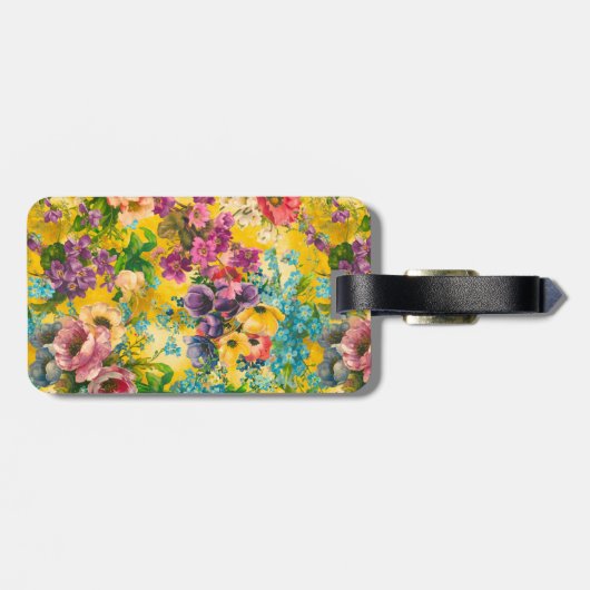 paarse bloemgeel patroonmonogram bagagelabel (Achterkant horizontaal)