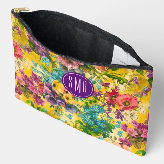  paarse bloemgeel patroonmonogram etui (Open)