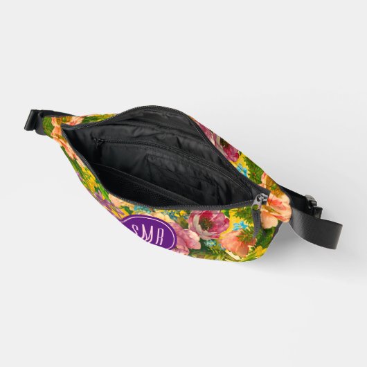 paarse bloemgeel patroonmonogram heuptasje (Open)