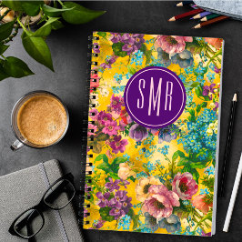  paarse bloemgeel patroonmonogram notitieboek