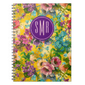  paarse bloemgeel patroonmonogram notitieboek (Voorkant)