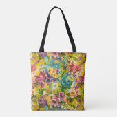  paarse bloemgeel patroonmonogram tote bag (Achterkant)