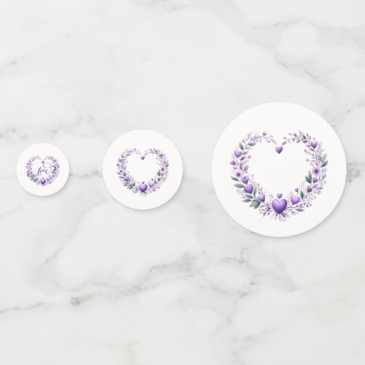 Paarse Bloemhartjes Bruidsfeest Confetti (Voorkanten)