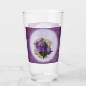 Paarse bloemig ontworpen drinkglas glas (Achterkant)