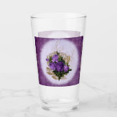 Paarse bloemig ontworpen drinkglas glas (Voorkant)