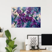 Paarse Bloemige Abstracte Poster (Thuiskantoor)