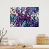 Paarse Bloemige Abstracte Poster (Keuken)