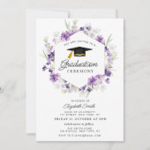 paarse bloemige afstuderen ceremonie uitnodiging (Voorkant)