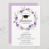 paarse bloemige afstuderen ceremonie uitnodiging (Voorkant / Achterkant)