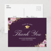paarse bloemige afstuderen dank u briefkaart (Voorkant / Achterkant)