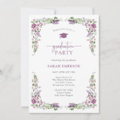 Paarse Bloemige Afstuderen Kaart (Voorkant)