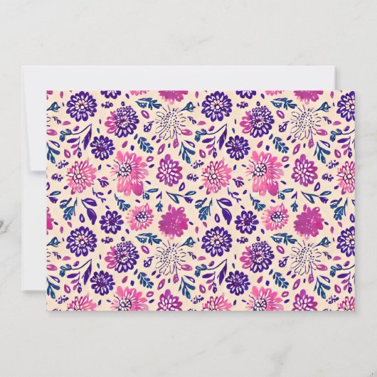 Paarse bloemige allround feestje kaart (Achterkant)