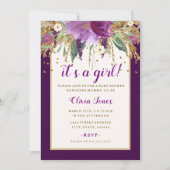 Paarse bloemige Amethyst babyshower uitnodiging (Voorkant)