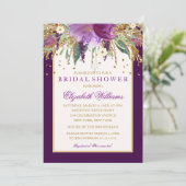 Paarse Bloemige Amethyst Bruiloft Uitnodiging (Staand voorkant)