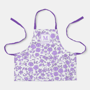 paarse bloemige apron met monogram schort