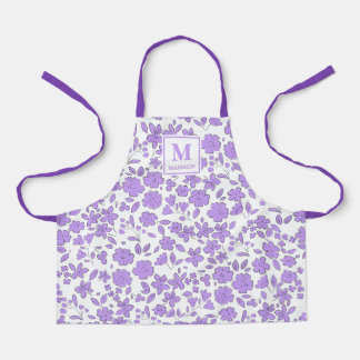 paarse bloemige apron met monogram schort