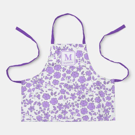 paarse bloemige apron met monogram schort (Voorkant)