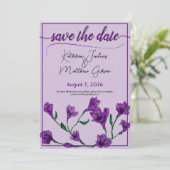 Paarse Bloemige Aquarel Bruiloft Save The Date (Staand voorkant)