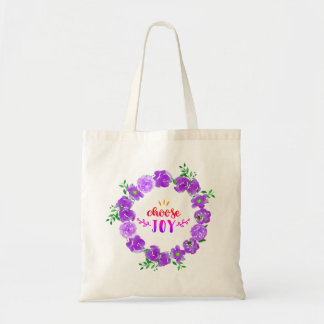 Paarse Bloemige Aquarel Krans - Kies Vreugde Tote Bag