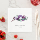 Paarse Bloemige Aquarel Script Bruiloftsreceptie Servet (Insitu)