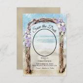 Paarse bloemige aquarel strandprieel foto bruiloft save the date (Voorkant / Achterkant)