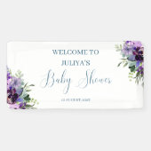 Paarse bloemige baby shower welkom spandoek (Horizontaal)