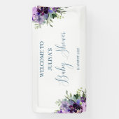 Paarse bloemige baby shower welkom spandoek (Verticaal)